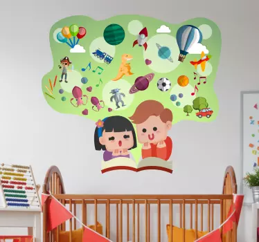 Copii care citesc autocolant pentru copii - TenStickers