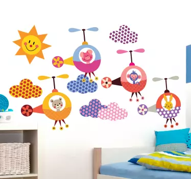 Copii formație elicopter animale zboară decalcomanii - TenStickers