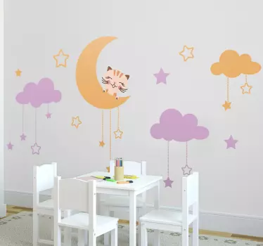 Copii moon, pisoi & cer decal perete - TenStickers