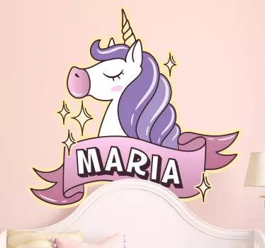 Copii personalizați numesc sticker de perete unicorn - TenStickers