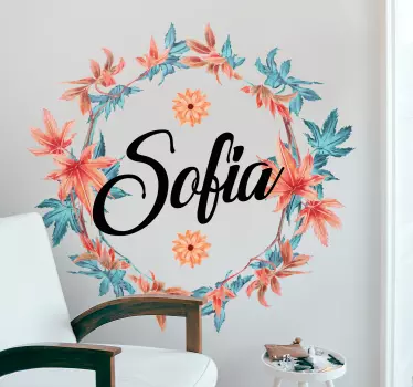 Coroana de flori de toamna cu decal personalizat cu nume - TenStickers
