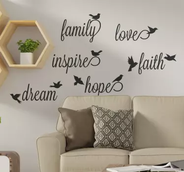 Cuvinte de inspirație cu decalaj perete de păsări - TenStickers