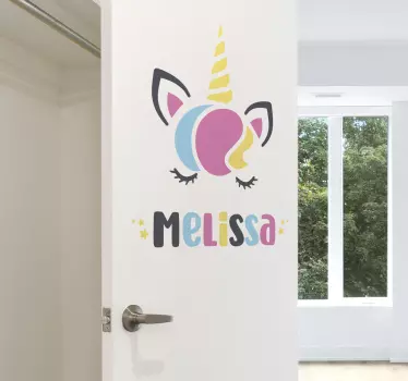 Decal personalizat pentru usa de sticla cu nume unicorn - TenStickers