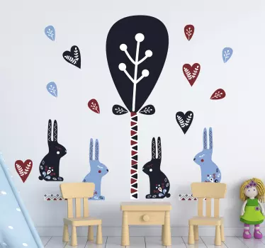 Decalaj de perete de animale în stil nordic și copaci - TenStickers