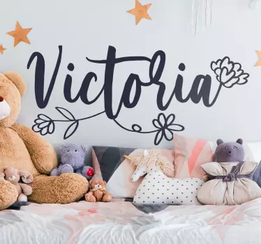 Autocolant pentru copii tablie personalizabila cu flori - TenStickers