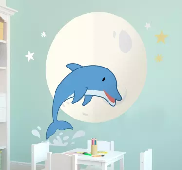 Delfin și autocolantul de perete pentru animale de pe lună - TenStickers