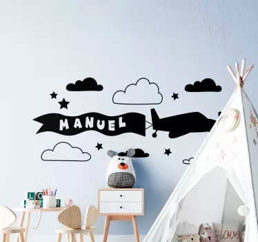 Desen avion nume cu nori ilustrare perete decal - TenStickers