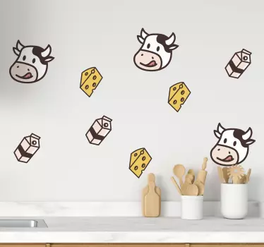 Desene cu autocolant de perete alimente pentru vacă și brânză - TenStickers