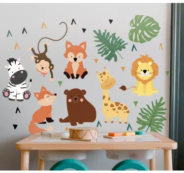 Drăguț animale sălbatice cu frunze tapet decal - TenStickers