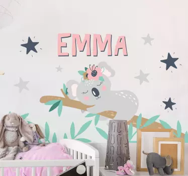 Drăguț koala pentru fată cu nume autocolant de perete dormitor co - TenStickers