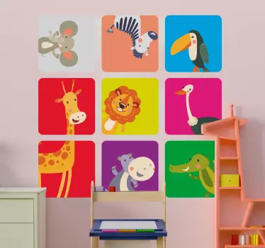 Drăguț pătrat de animale autocolant sălbatic - TenStickers