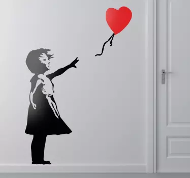 Fată cu silueta decal balon inima roșie - TenStickers