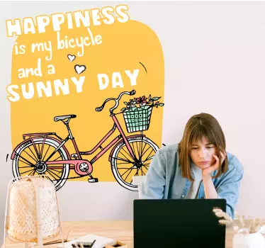 Fericirea este soare și bicicletă citat autocolant de perete - TenStickers