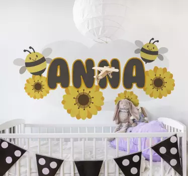 Floare cu albina ilustrare zid art decal - TenStickers