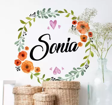 Floral personalizat numele autocolant - TenStickers