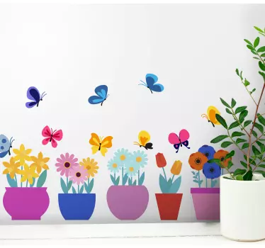 Ghivece de flori colorate cu fluturi decor de perete flori - TenStickers