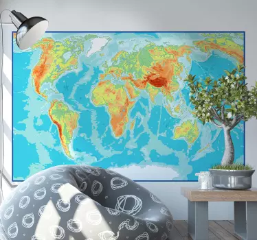 Harta fizica harta lumii decal - TenStickers