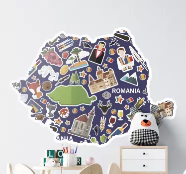 Harta romaneasca cu autocolant de perete harta simbolurilor - TenStickers