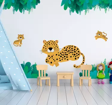 Leopard mămică și bebeluși autocolant de animale sălbatice - TenStickers