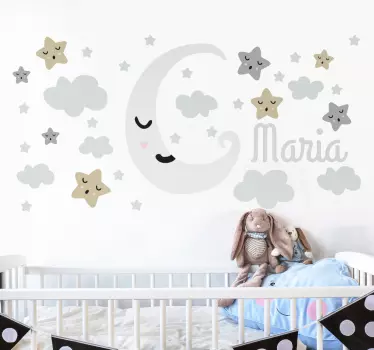 Lună personalizată și autocolantă de perete de stele - TenStickers