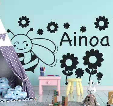 Nume albine și flori de perete insecte decal - TenStickers