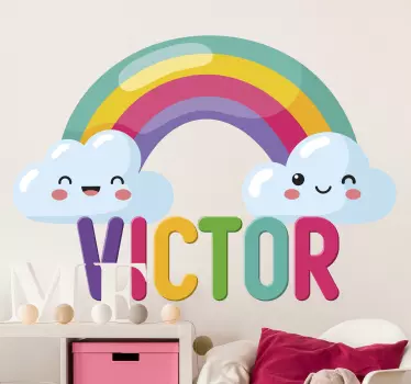 Nume personalizat curcubeu cu nori albastri ilustratie de perete - TenStickers