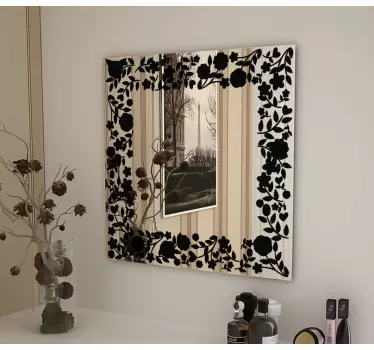 Oglindă decal pătrat floral - TenStickers