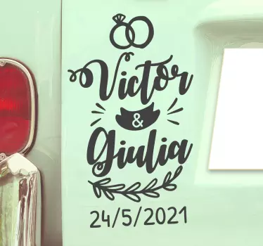 Ornamente de mașină de nuntă nume și data autocolant de nuntă - TenStickers