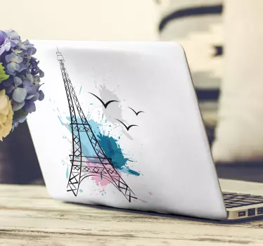 Piele de laptop abstractă de turn eiffel - TenStickers