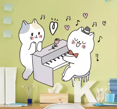 Pisica care cântă muzică de pian - TenStickers