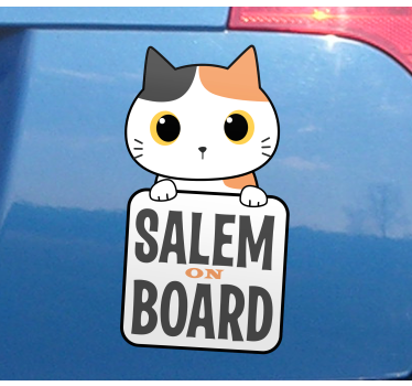 Pisică drăguță la bord cu autocolant cu nume de mașină - TenStickers