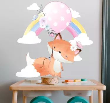 Pui de vulpe agățat de un balon decor de perete animal - TenStickers