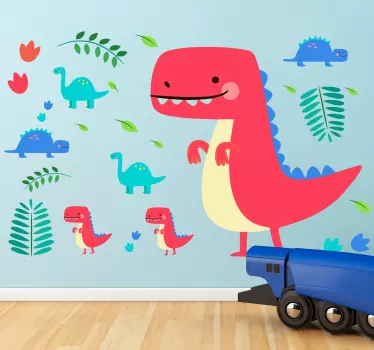 Roșu dinozauri copii sticker de perete - TenStickers