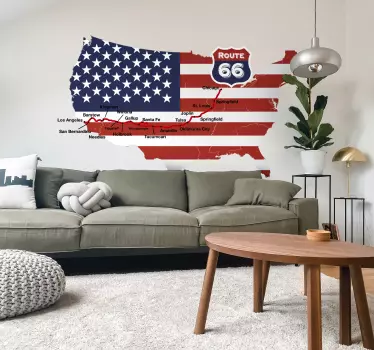Ruta 66 statele unite ale americii harta decor de perete - TenStickers