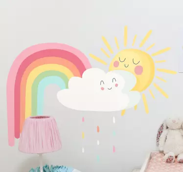 Soare fericit și nori cu decalcomanie de perete cu desene animate - TenStickers