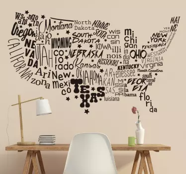 Statele unite ale americii map autocolant de perete - TenStickers