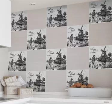 Stickere locuri peisaj cu mori de vânt vintage - TenStickers