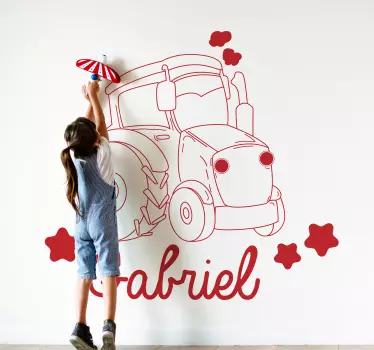 Tractor simplu cu autocolant personalizat pentru nume - TenStickers