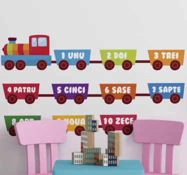 Tren cu numere de autocolant de perete educațional - TenStickers