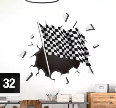 Trompe l'oeil racing flag efect vizual decalcomanie de perete - TenStickers