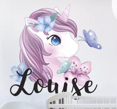 Unicorn ochi mari cu autocolant personalizat fluture - TenStickers