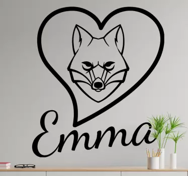 Vulpe în inimă cu nume de artă de artă de perete - TenStickers