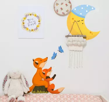 Vulpe lookint la decalcomanie de perete de desene animate luna - TenStickers