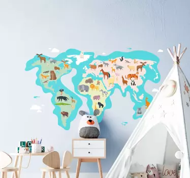 Worldmap nordic pentru copii cu hârtie faună autocolant de perete - TenStickers