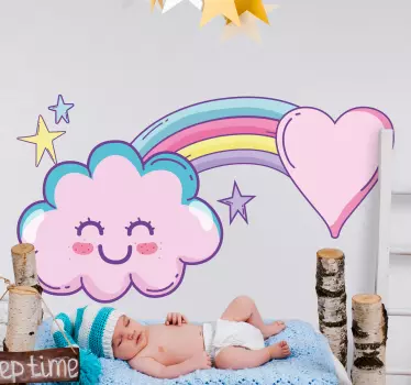 Zâmbet nor cu desene animate curcubeu cu inimă decal - TenStickers