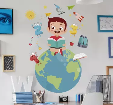 Zburând prin autocolantul de zid educațional mondial - TenStickers