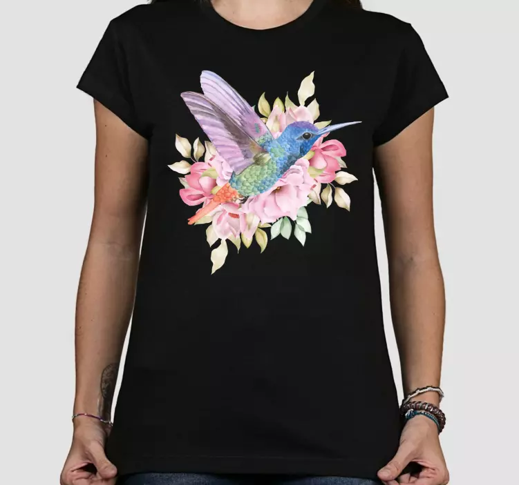 Alt tricou colibri colorat floral - TenStickers