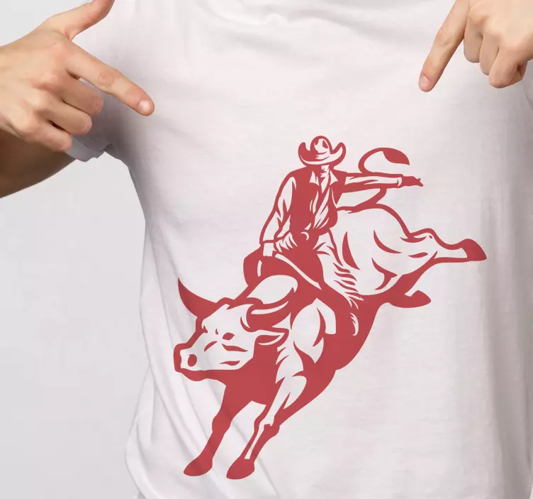 Cowboy călare pe un tricou de taur - TenStickers