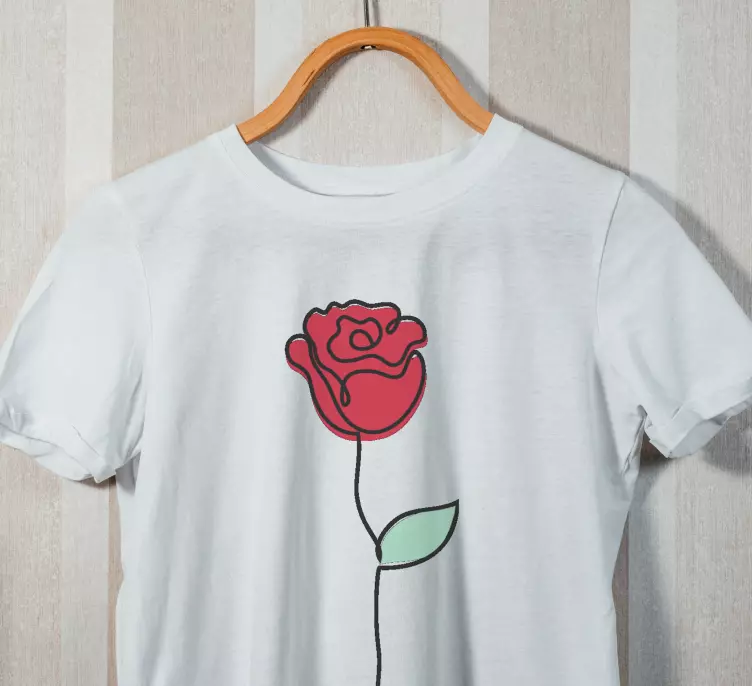 Drăguț trandafir roșu linie art design tricou personalizat - TenStickers