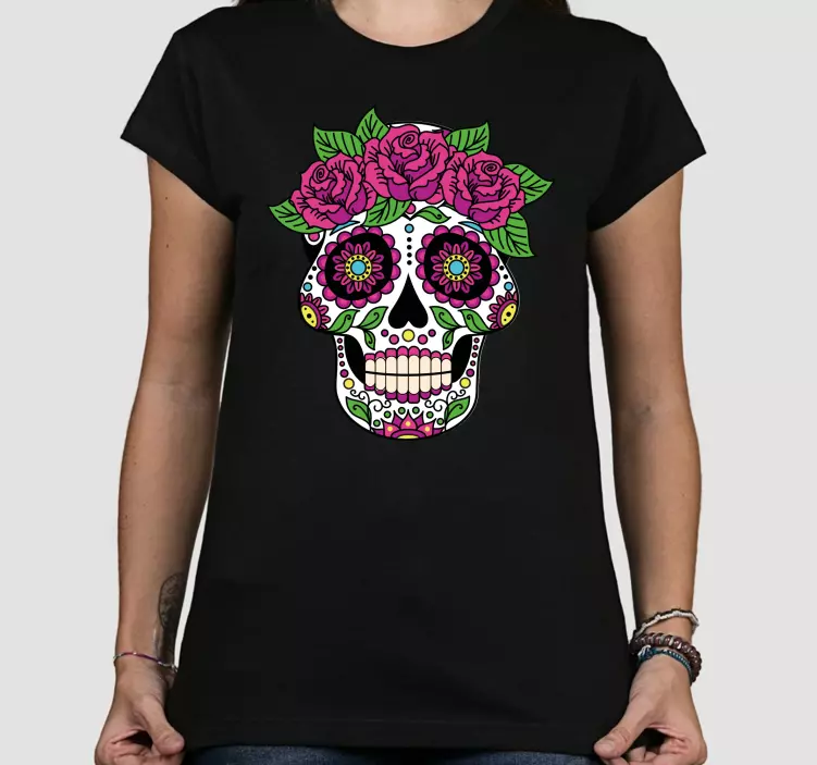 Tricou personalizat craniu cu flori mexicane - TenStickers